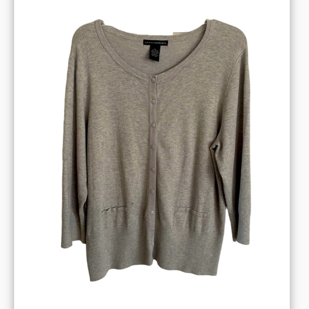 GRACE ELEMENTS Gray Long Sleeve Snap Closure Cardigan Sweater, Size XL